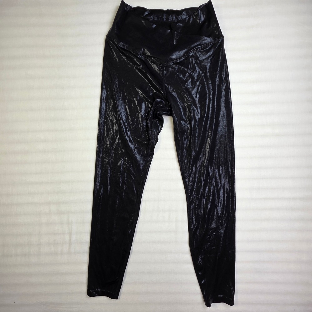 Halara Black Metallic Shimmer Crossover High Waisted 7/8 Leggings Womens Medium